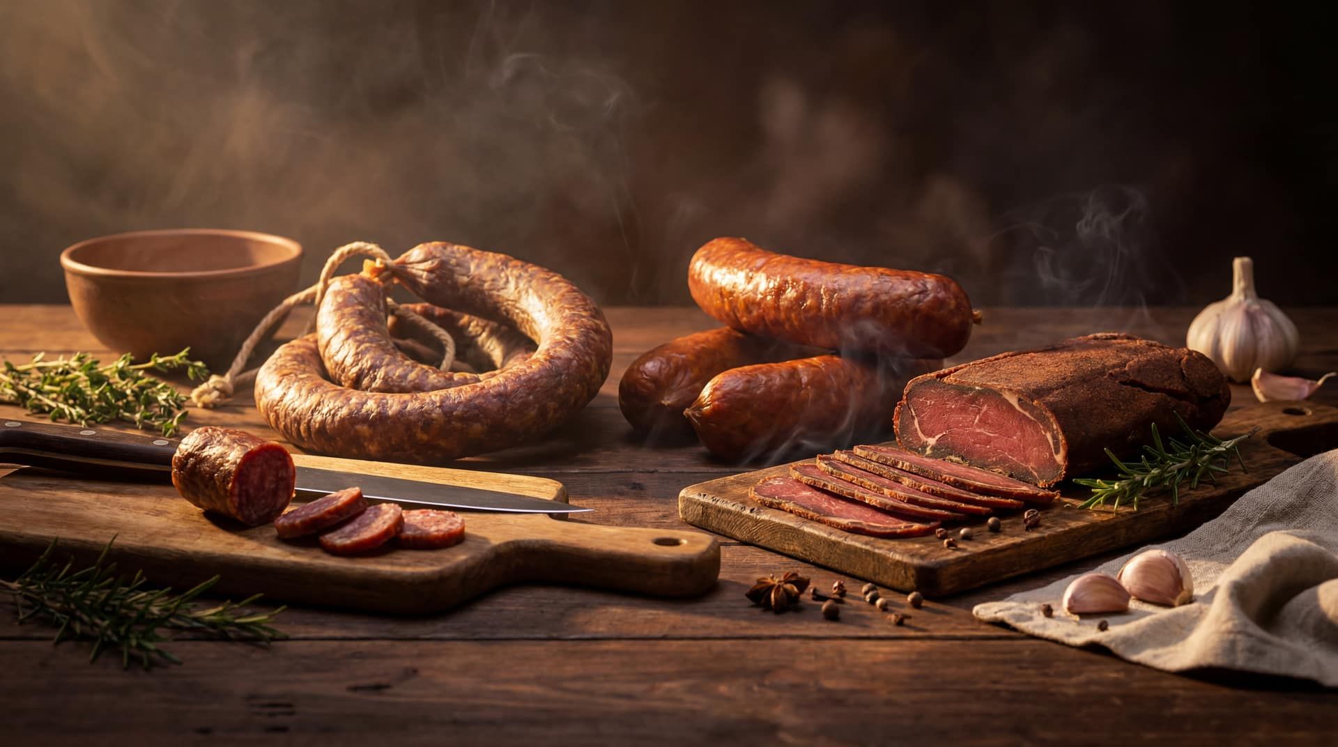 Атмосферная выкладка халяль-продуктов «Ак Тай» на тёмном дереве